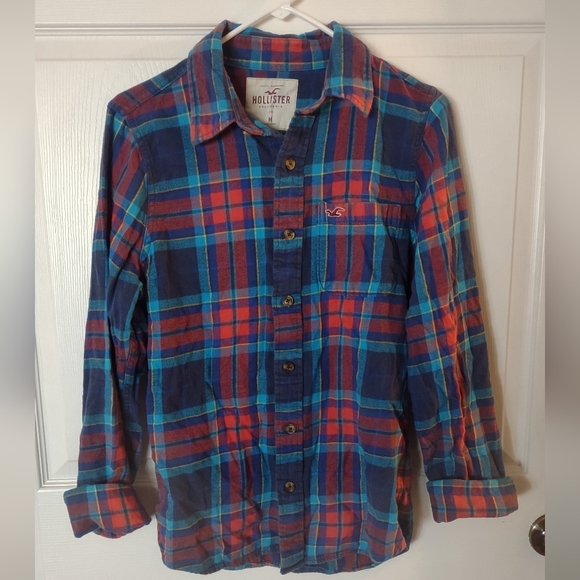 🍁Hollister long sleeve flannel button up/down shirt. Women's size Medium. Plaid - Picture 1 of 8